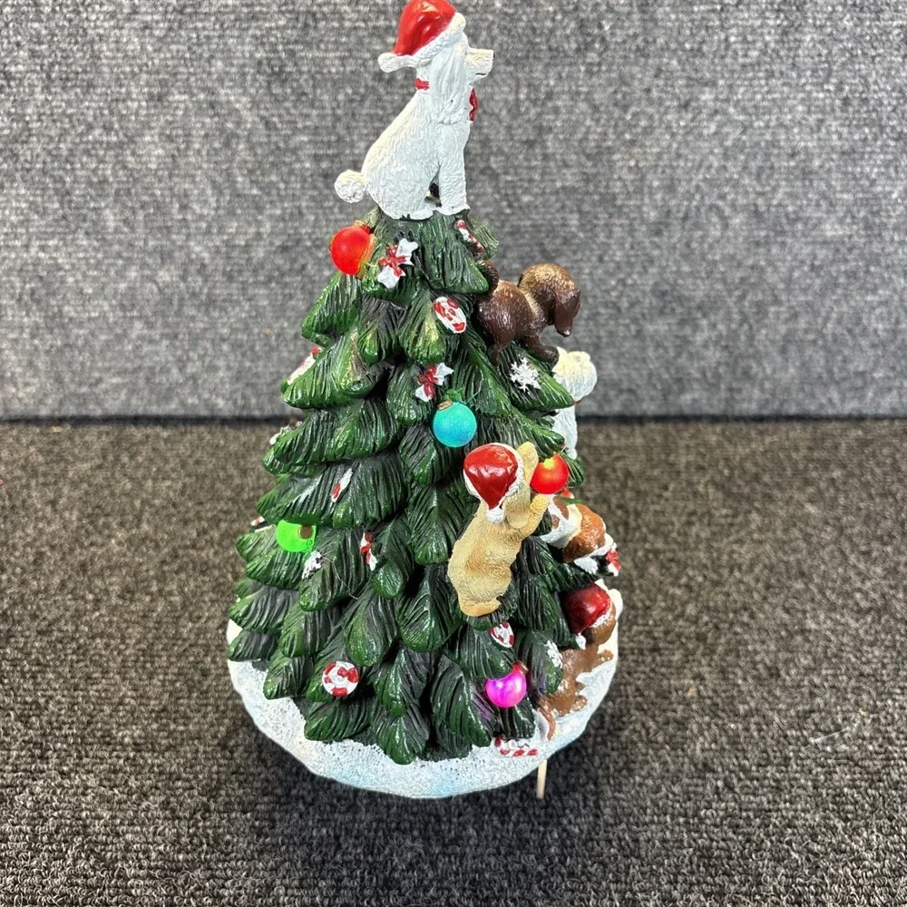 Collections Etc~Dog Lighted Tabletop Christmas Tree~Works